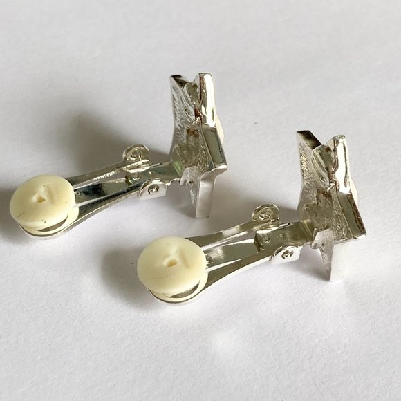 Vintage White Enamel Stars Clip On Earrings 80s 90s Silver Plated Celestial - Picture 8 of 11
